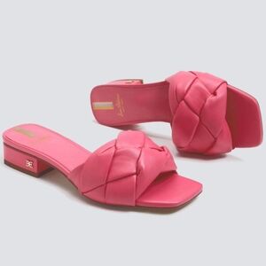 Sam Edelman Dawson Carmine Rose Pink Braided Puff Slide Sandals Low Heel
